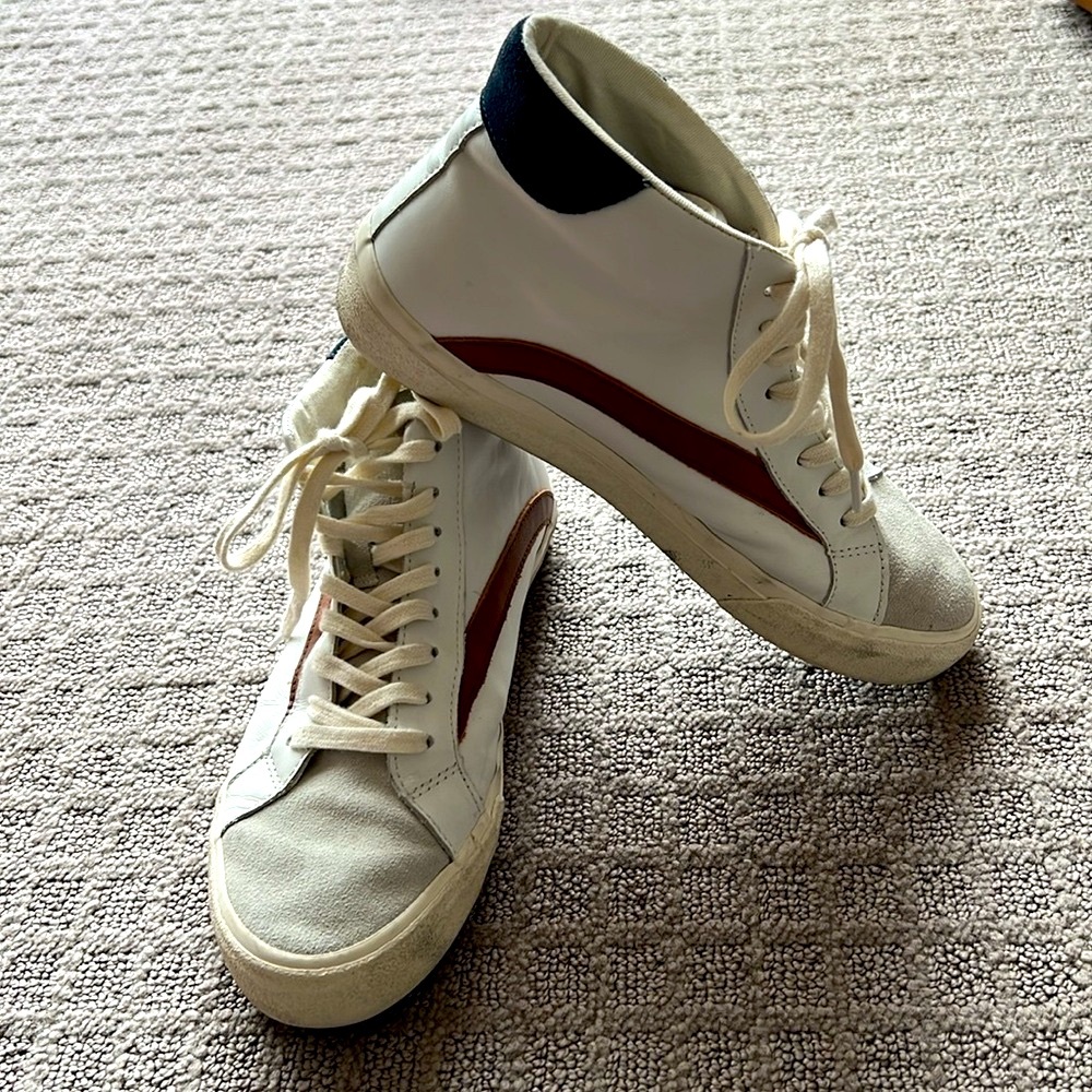 Madewell High Top Sneakers Size 8.5 - White with Saddle and Navy Trim